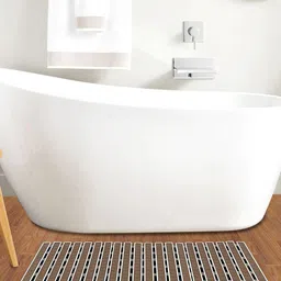 FABINALIV Brown Striped Anti-Skid With Suction Cups Rubber Bath Rugs-32
