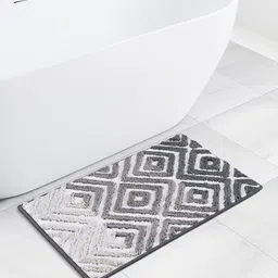 OBSESSIONS White & Grey Geometric Quick Dry 2200 GSM Cotton Anti-Skid Bath Rug-7