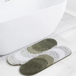 OBSESSIONS Olive & Grey Geometric 2200 GSM Cotton Quick Dry Anti skid Bath Mat-image-20