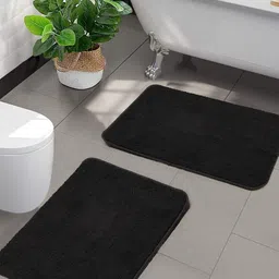Saral Home Set Of 2 Black Solid Microfibre Anti-Skid Bath Rugs-15
