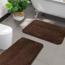 Saral Home Set of 2 Brown Solid Microfibre Anti-Skid Bath Rugs-11