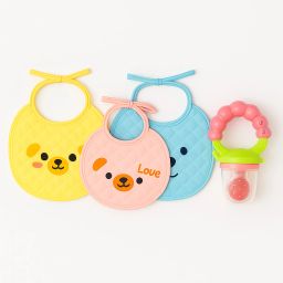 Baby Bibs Combo with Silicone Fruit Nibbler | Pack of 4 | Soft Cotton Bibs-image-32