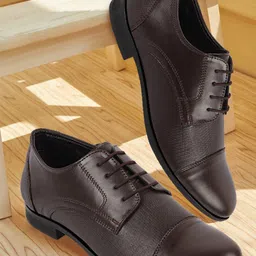 FAUSTO Men Textured Leather Lace-Up Formal Derbys-picture-17