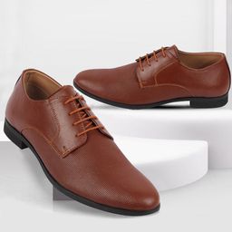 FAUSTO Men Textured Leather Lace-Up Formal Derbys-picture-3