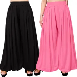 Pack of 2 Women Flared Black, Pink Lycra Blend Trousers-image-2