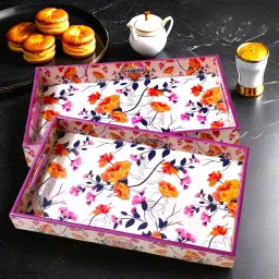 wooden serving tray set of 2 enamel coated | 40x26x5CM Rectangular tray Decor Tray-image-33