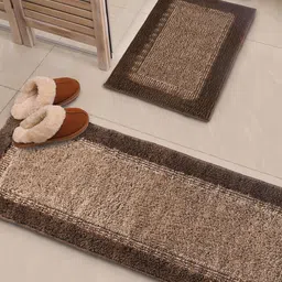 Saral Home Elyesse 2-Pcs Brown Self-Design Antiskid Runner & Bathmat-33