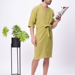 LacyLook Men Waffle Shawl Collar Cotton Bathrobes-image-84