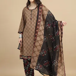 MIRAAN Geometric Printed Regular Pure Cotton Kurta with Patiala & Dupatta image 1