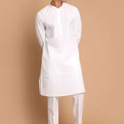 VASTRAMAY Men White Striped Pure Cotton Kurta with Patiala-image-61