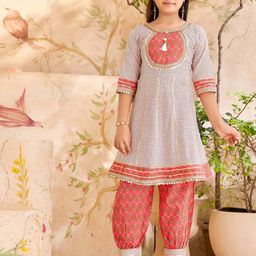 BAESD Girls Printed Pleated Sequinned Pure Cotton A-Line Kurta With Salwar-picture-58