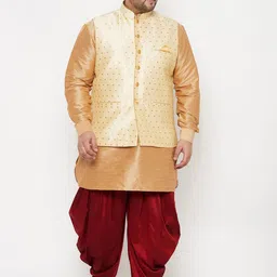 VASTRAMAY Men Plus Size Rose Gold Kurta with Dhoti Pants With Banarasi Jacket-84