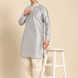 Amodh by Kisah Men Grey Ethnic Motifs Embroidered Kurta with Patiala-image-42