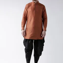 DEYANN Men Orange Dupion Silk Pathani Kurta With Patiala-image-58