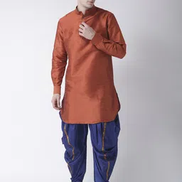 DEYANN Men Brown Dupion Silk Kurta with Dhoti Pants-picture-17