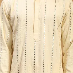 SHRESTHA BY VASTRAMAY Men Cream-Coloured Embroidered Mirror Work Kurta with Patiala image 2