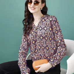 KALINI Geometric Printed Satin Top-picture-14