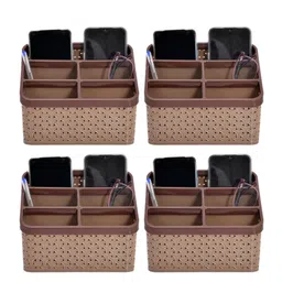 Kuber Industries Set Of 4 Brown Solid Compact Desk Organizer Stationary Boxes-24