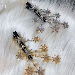 VAGHBHATT Women Gold-Toned & Silver-Toned Set of 2 Embellished Alligator Hair Clips-9