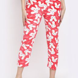 NEUDIS Women Red & White Printed Fleece Lounge Pants-image-61