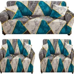 Polyester Geometric 3+1+1 Seater Sofa Cover-image-88