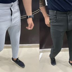 Pack of 2 Men Slim Fit Grey Lycra Blend Trousers-image-56