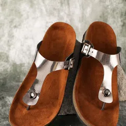 MOZAFIA Women Solid Textured T-Strap Flats-6
