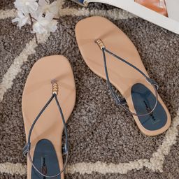 Shezone Women Blue Embellished T-Strap Flats-image-9