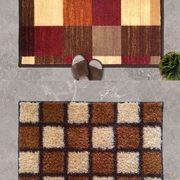 Athom Trendz Brown & Cream Set Of 2 Checked Anti-Skid Doormats-10