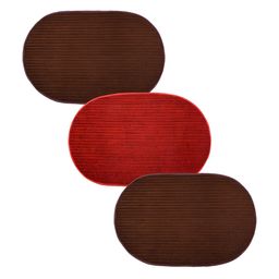 Kuber Industries Red & Brown 3 Pieces Striped Anti-Skid Oval Shaped Doormats-42