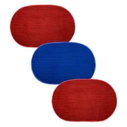 Kuber Industries Red & Blue 3 Pieces Anti-Skid Oval Shaped Doormats-84