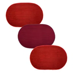 Kuber Industries Red & Maroon 3 Pieces Striped Anti-Skid Oval Shaped Doormats-83
