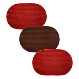 Kuber Industries Red & Brown 3 Pieces Anti-Skid Oval Shaped Doormats-88
