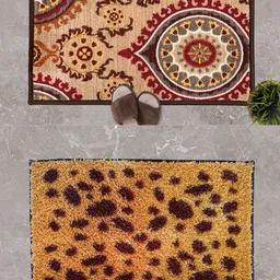 Athom Trendz Set Of 2 Brown & Maroon Printed Anti-Skid Doormats-17