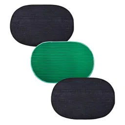 Kuber Industries Grey & Green 3 Pieces Striped Anti-Skid Oval Shaped Doormats-1