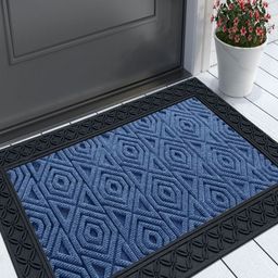 LUXEHOME INTERNATIONAL Blue & Black Hexagonal Patterned Rectangular Anti-Skid Doormat-22