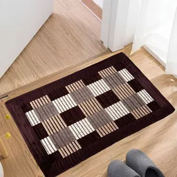 Kuber Industries Brown & White Checked Anti-Skid Reversible Doormat-48