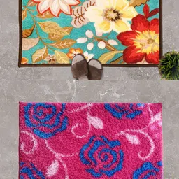 Athom Trendz Set Of 2 Multi Floral Printed Anti-Skid Doormats-20