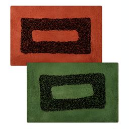 Kuber Industries Orange Coloured & Green 2 Pieces Printed Anti-Skid Reversible Doormats-5