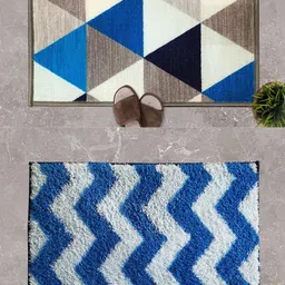 Athom Trendz Set of 2 Blue Zig Zag & Angel Designer Anti Skid  Doormats-9