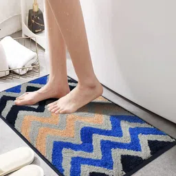 MAA ME CONCEPT Blue & Grey Zig Zag Design Microfiber Bath Rug-image-18