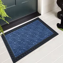 LUXEHOME INTERNATIONAL Blue & Black Hexagonal Patterned Rectangular Anti-Skid Doormat-14