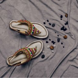 LIL PITAARA Girls Gold-Toned Embellished Ethnic T-Strap Flats-image-45