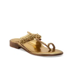 5 ELEMENTS Women Gold-Toned Embellished Ethnic One Toe Flats-62