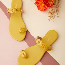 Tokyo Talkies Women Mustard Embellished One Toe Flats-image-38