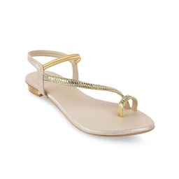 Metro Women Gold-Toned Embellished One Toe Flats-14