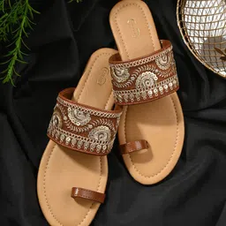 PANAHI Embroidered Ethnic One Toe Flats-28