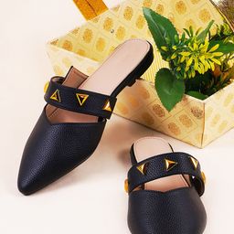 Try Me Pointed Toe Embellished Textured Mules-2