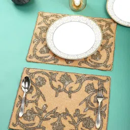 YWULY Cream & Beige 2 Pieces Beaded Table Place-mats-33