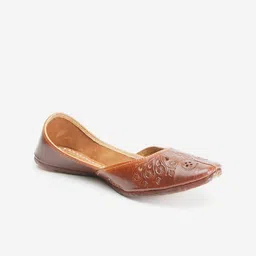 Ta Chic Women Brown Textured Laser Cuts Ethnic Mojaris Flats-image-72
